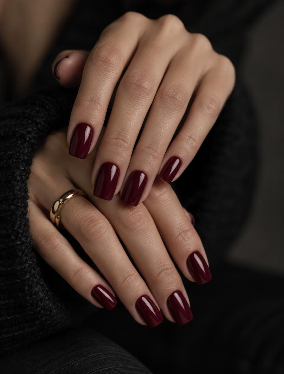 Deep burgundy manicure